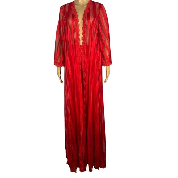 Vintage Jenelle of California Red Nylon Peignoir Set Sz M P Robe Pants Hollywood - Picture 1 of 16
